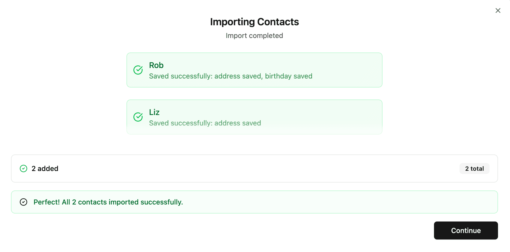 Import completed: Rob and Liz saved successfully.